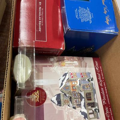 Christmas wrap storage and village items