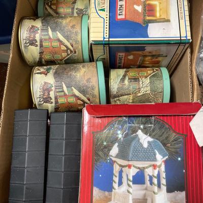 Christmas wrap storage and village items