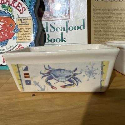 Crab baking mini loaf pans and seafood cookbooks