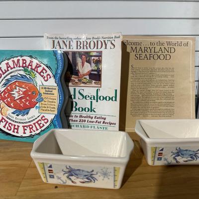 Crab baking mini loaf pans and seafood cookbooks