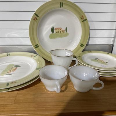 House plates and milk glass