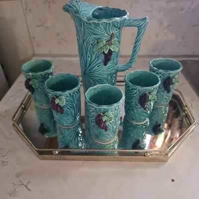 Vintage Napco coffee pitcher w/5 cups and mirror tray lot