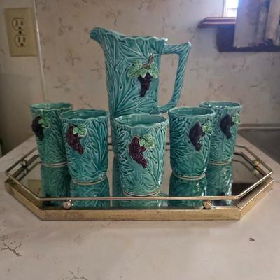Vintage Napco coffee pitcher w/5 cups and mirror tray lot