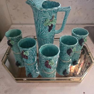 Vintage Napco coffee pitcher w/5 cups and mirror tray lot
