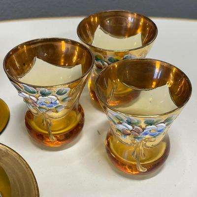 Amber glass with hand painted flowers