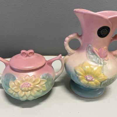 Hull Pottery vase and sugar bowl