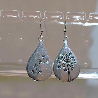 Silver Tone Earrings Set with Embossed Branches & Twigs and Wire Hook Clasp