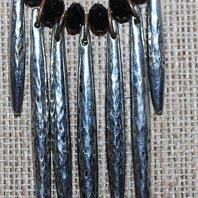 Vintage Style Hammered Spears & Black Beaded PENDANT (2½") on a Brass Colored ADJUSTIBLE Necklace Chain 16"-18" L