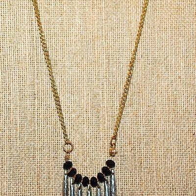 Vintage Style Hammered Spears & Black Beaded PENDANT (2½") on a Brass Colored ADJUSTIBLE Necklace Chain 16"-18" L