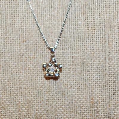 Single Round Clear Stone PENDANT (½" Circ.) on a Layered Loop Setting with a Silver Tone Necklace Chain 16" L