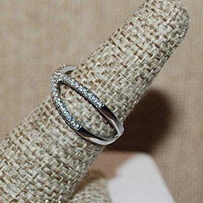 Size 7 Half Infinity Style Criss-Cross Ring with 2 Rows of Small Stones on a Silver Tone Band (2.8g)