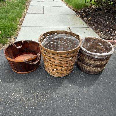 Three wood planters