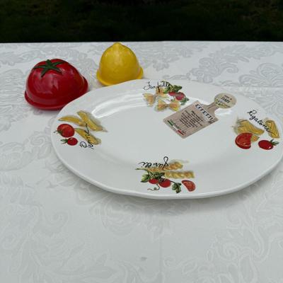 Beautiful Italian platter and two veggie/fruit storage