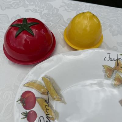 Beautiful Italian platter and two veggie/fruit storage