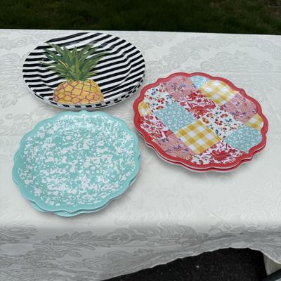 Three sets of melamine plates in fun patterns