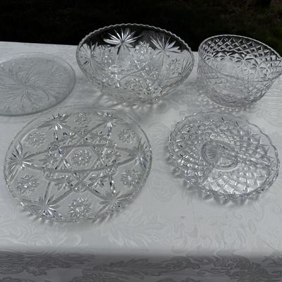 Lot of 5 crystal and glass bowls and platters
