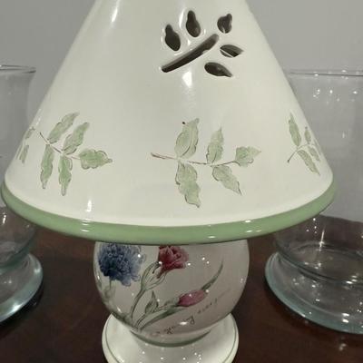 Candle holder and two glass urns