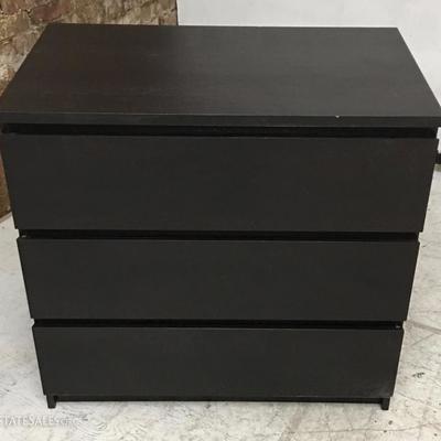 Dark 3 drawer dresser, wood veneer. 