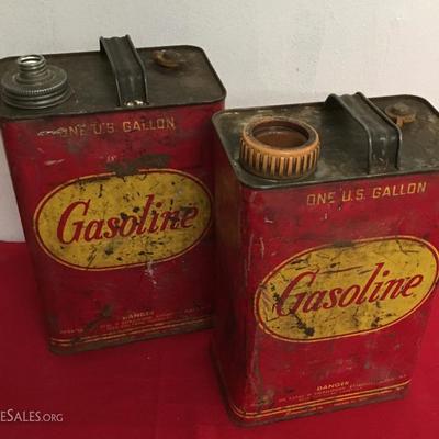2 Vintage Metal Tin One Gallon Gasoline Cans 