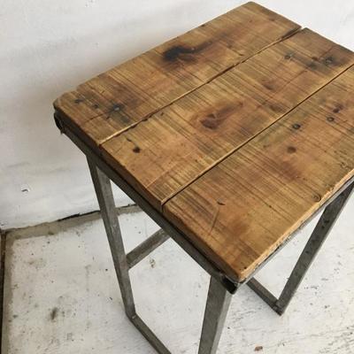 Steel and Wood Industrial Pedestal Table Stool 