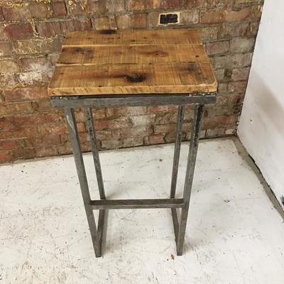 Steel and Wood Industrial Pedestal Table Stool 