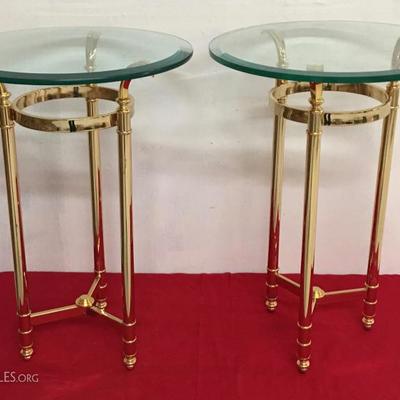 Pair of Brass & Beveled Glass Lamp Tables 30