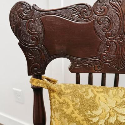 SARATOGA SPRINGS PICK UP - Antique Late 1800’s Yellow Floral Upholstered Hand Carved Eastlake Victorian Rocker Rocking Chair