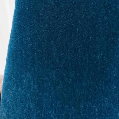SARATOGA SPRINGS PICK UP - Vintage Mid Century Scandinavian Peacock Blue Mohair Velvet Upholstered Armchair w/Oak Sled Legs