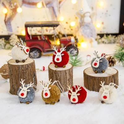 11-Pieces PomPom Reindeer Christmas Ornaments or Present Gift Pendant Xmas Decor