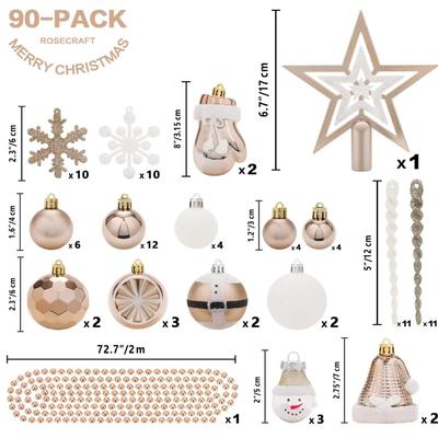 90-Piece Shatterproof Champagne Gold Christmas Hanging Ornaments for Xmas Tree Decorations