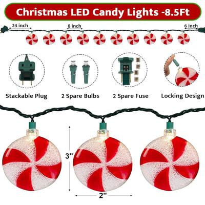 Christmas Candy String Lights,8.5Ft Candy String Lights with 10 Red White LED Candy Lights Christmas Lights Hanging for Indoor Outdoor...