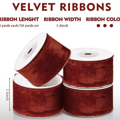 4-Rolls Terracotta 1.5" Velvet Ribbon for Gift Wrapping - 24 Yards Total Frayed Edge Velvet Silk Ribbon for Valentine‘s Day Wedding...