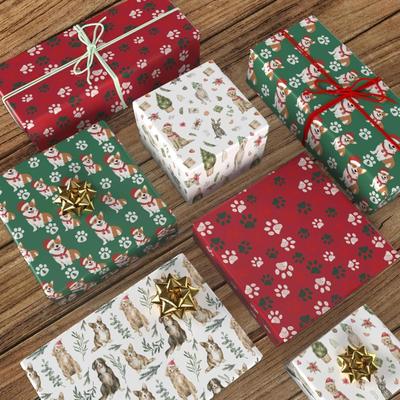 6 Sheets (28" x 40") Dog Christmas Wrapping Paper Set - Funny Gift Wrap with Red Christmas Paw Prints, Green Corgis, Santa...