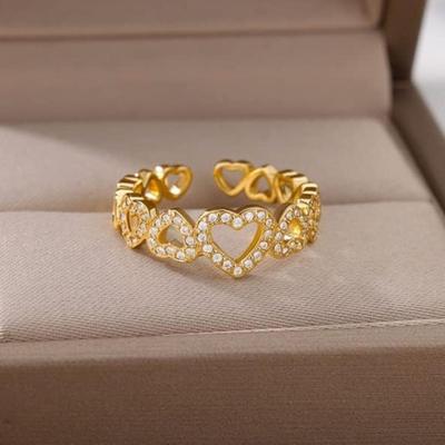 Heart Shaped Zircon Ring for Women & Girls Stainless Steel Adjustable