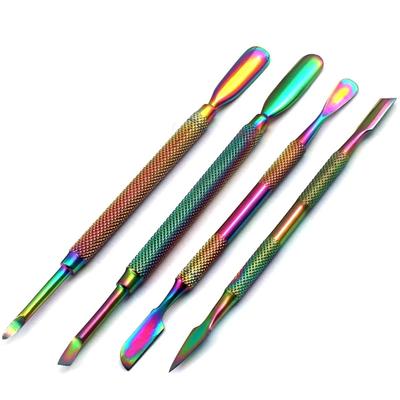 4 Piece Rainbow Stainless Steel Double Ended Nail Cuticle Pusher Kit - Cuticle Remover Scraper Cleaner Professional Manicure Pedicure...