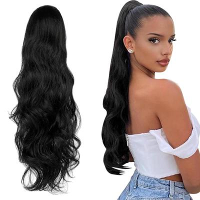 FELENDY Ponytail Extension Drawstring 22" Long Wavy Wrap Around Pony Tails Body Wave Curly Clip in Hair Pieces for Women