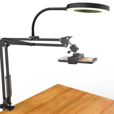 Overhead Camera Mount w/Ring Light Flexible Articulating Phone Arm Stand Video Recording