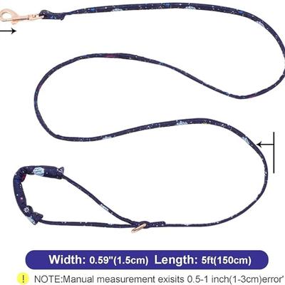 Size Small Navy Blue Sun Space Star Printed Small Dog Collar w/Matching Leash, Bowtie & Flower Rose Gold Hardware