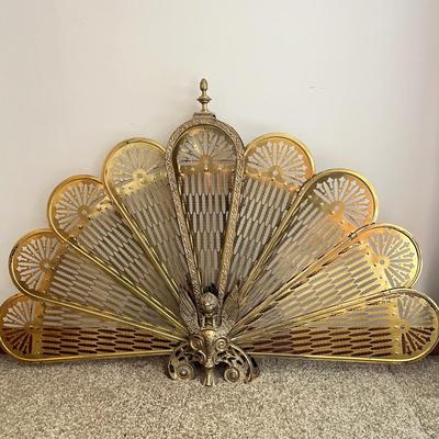 Vintage Brass Fireplace Fan Folding Screen
