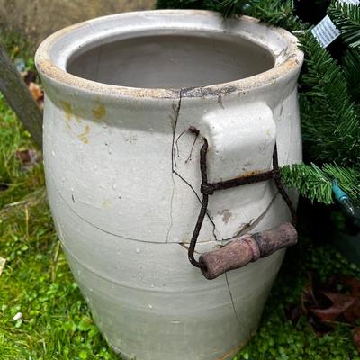 G1547 Two Large Antique Repaired Crocks AS IS