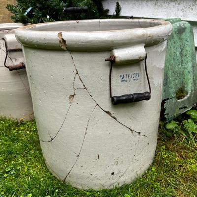 G1547 Two Large Antique Repaired Crocks AS IS