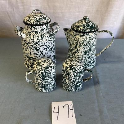 Green Enamelware Lot