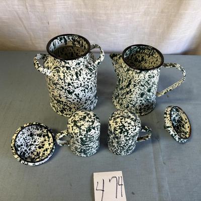 Green Enamelware Lot