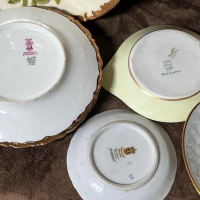 Lot 128 Parianware rose vase, painted china - platter with yellow flowers, and 3 matching plates,