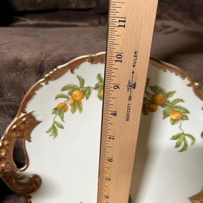 Lot 128 Parianware rose vase, painted china - platter with yellow flowers, and 3 matching plates,
