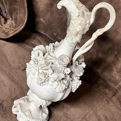 Lot 128 Parianware rose vase, painted china - platter with yellow flowers, and 3 matching plates,