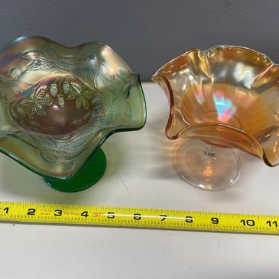 Green and marigold carnival glass