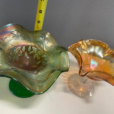 Green and marigold carnival glass
