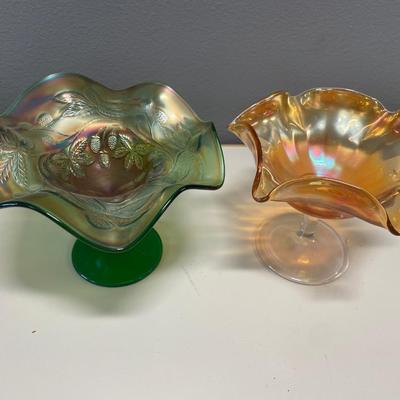 Green and marigold carnival glass