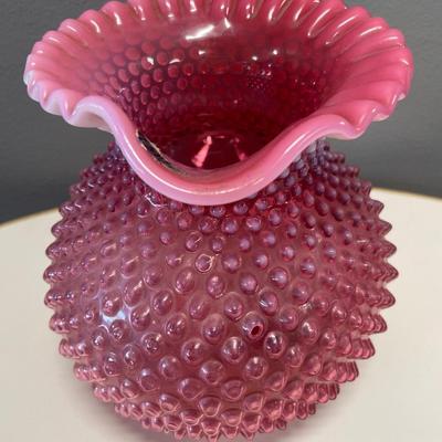 8” tall Fenton cranberry hobnail pitcher